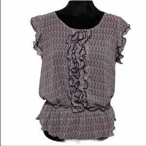 WORTHINGTON peplum grey pink ruffle short sleeve